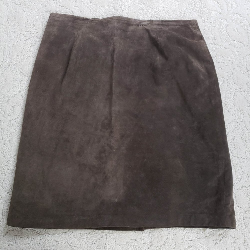 Charter Club Suede Skirt Olive Brown Sz 14